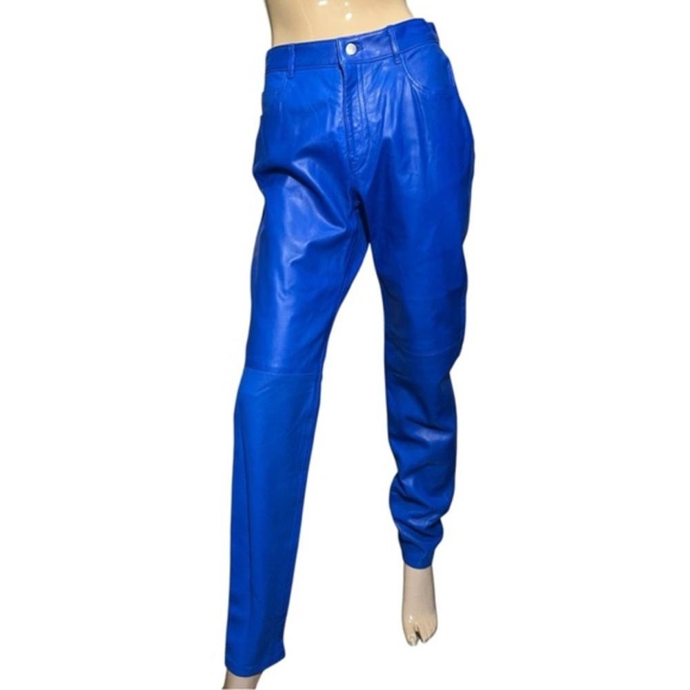 Ralph Lauren Purple Label Vintage 12 Bright Blue Leather High Rise Jeans Pants